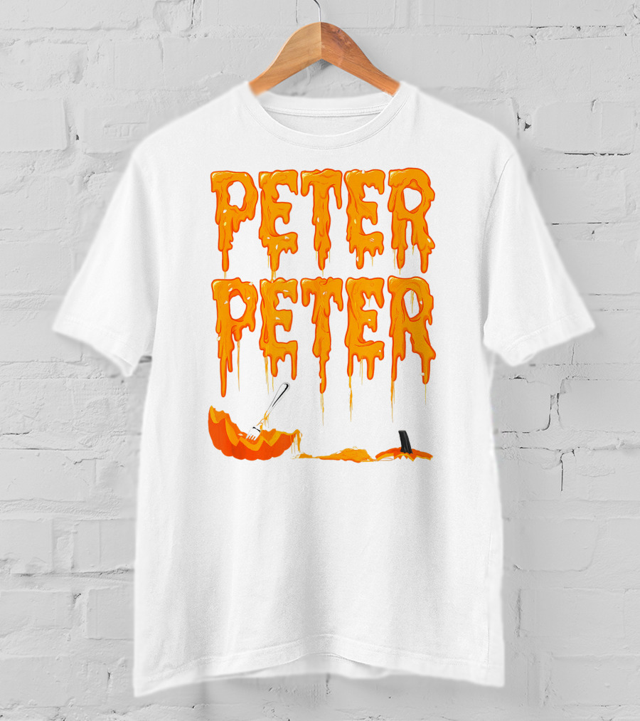 Peter Peter Pumpkin Eater Dripping Orange Text With Fork In Pumpkin T-Shirt