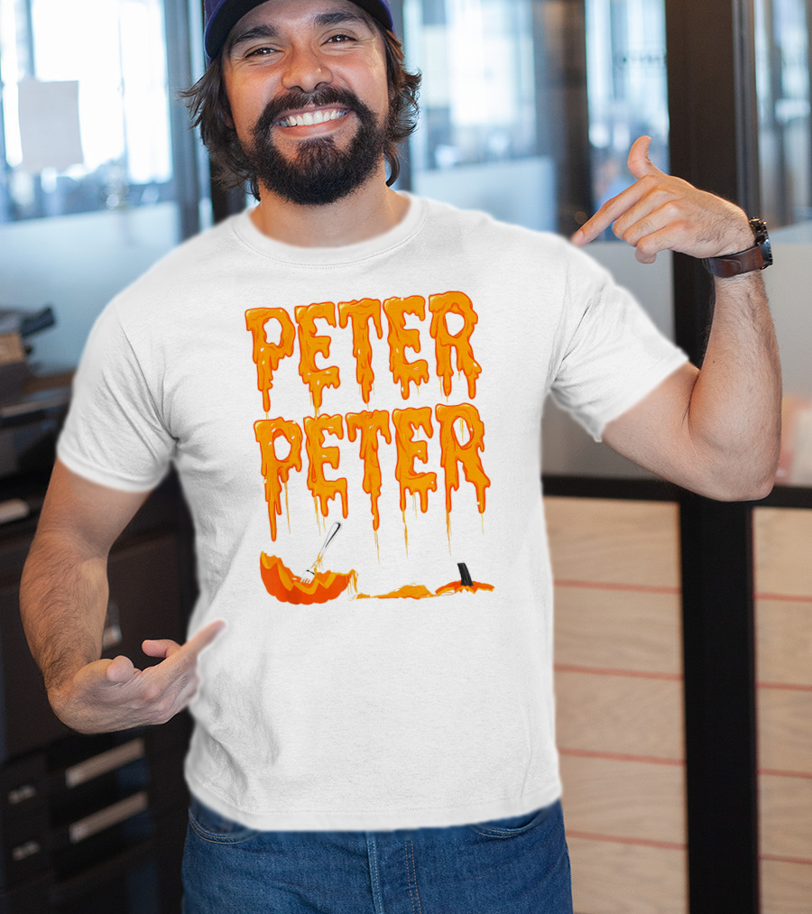 Peter Peter Pumpkin Eater Dripping Orange Text With Fork In Pumpkin T-Shirt