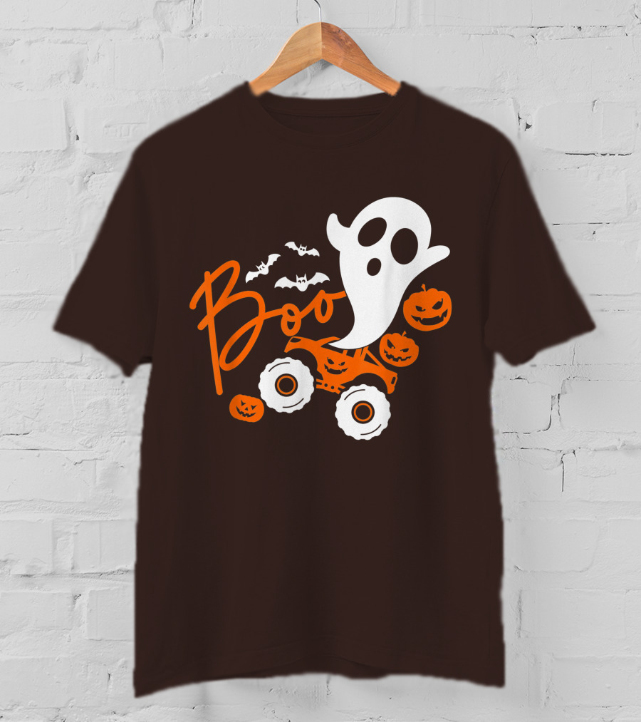 Boo Ghost Monster Truck Halloween Pumpkin Bats T-Shirt