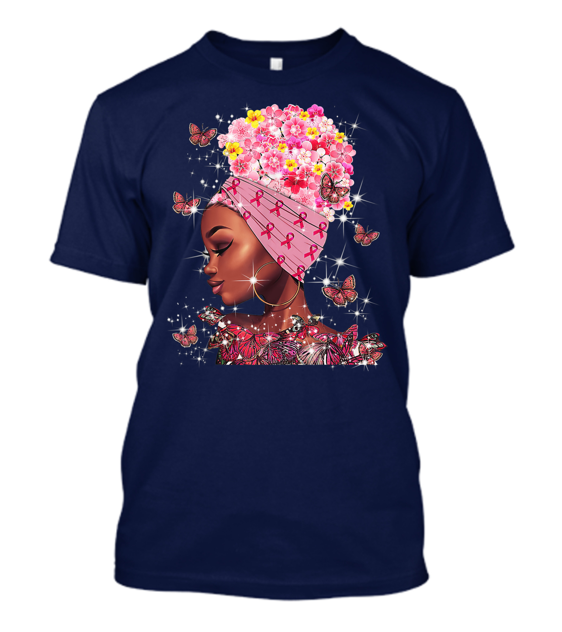 In October We Wear Pink Black Flowers Butterflies Ribbons T-Shirt