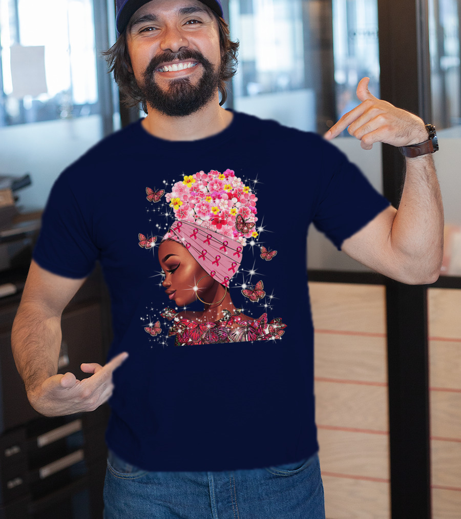 In October We Wear Pink Black Flowers Butterflies Ribbons T-Shirt