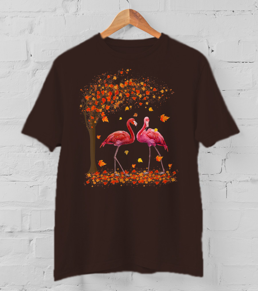 It's Fall Y'all Flamingo Autumn Leaves And Pink Flamingos T-Shirt