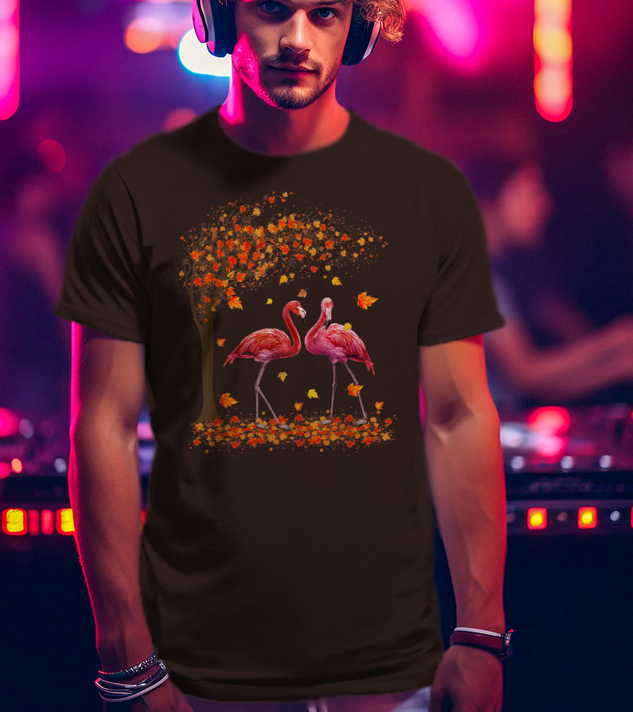 It's Fall Y'all Flamingo Autumn Leaves And Pink Flamingos T-Shirt