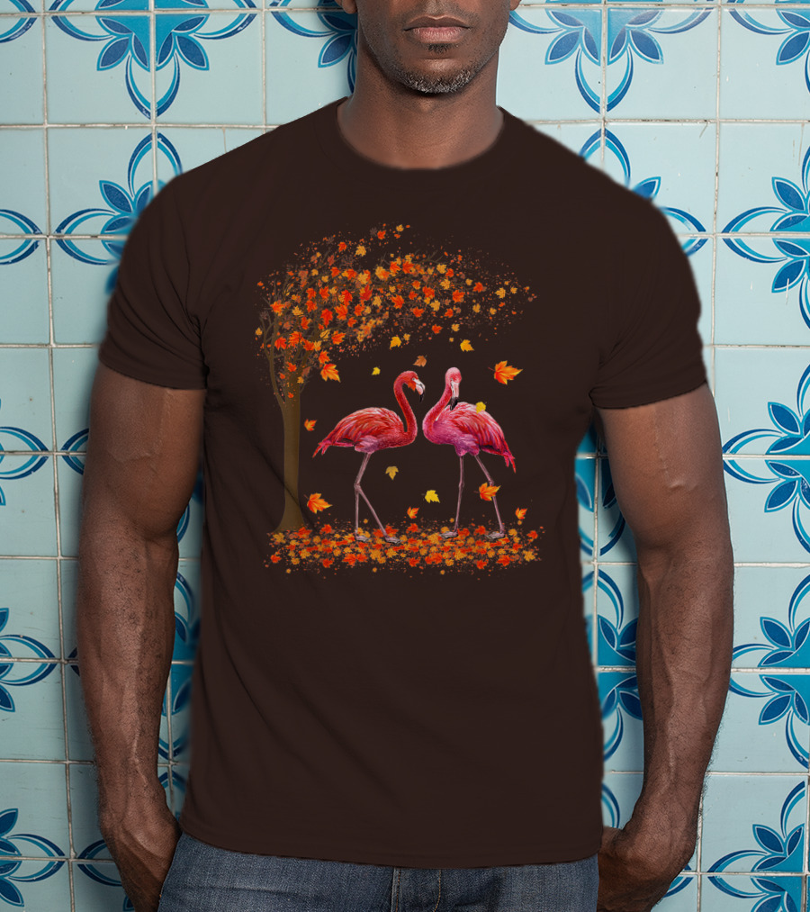 It's Fall Y'all Flamingo Autumn Leaves And Pink Flamingos T-Shirt