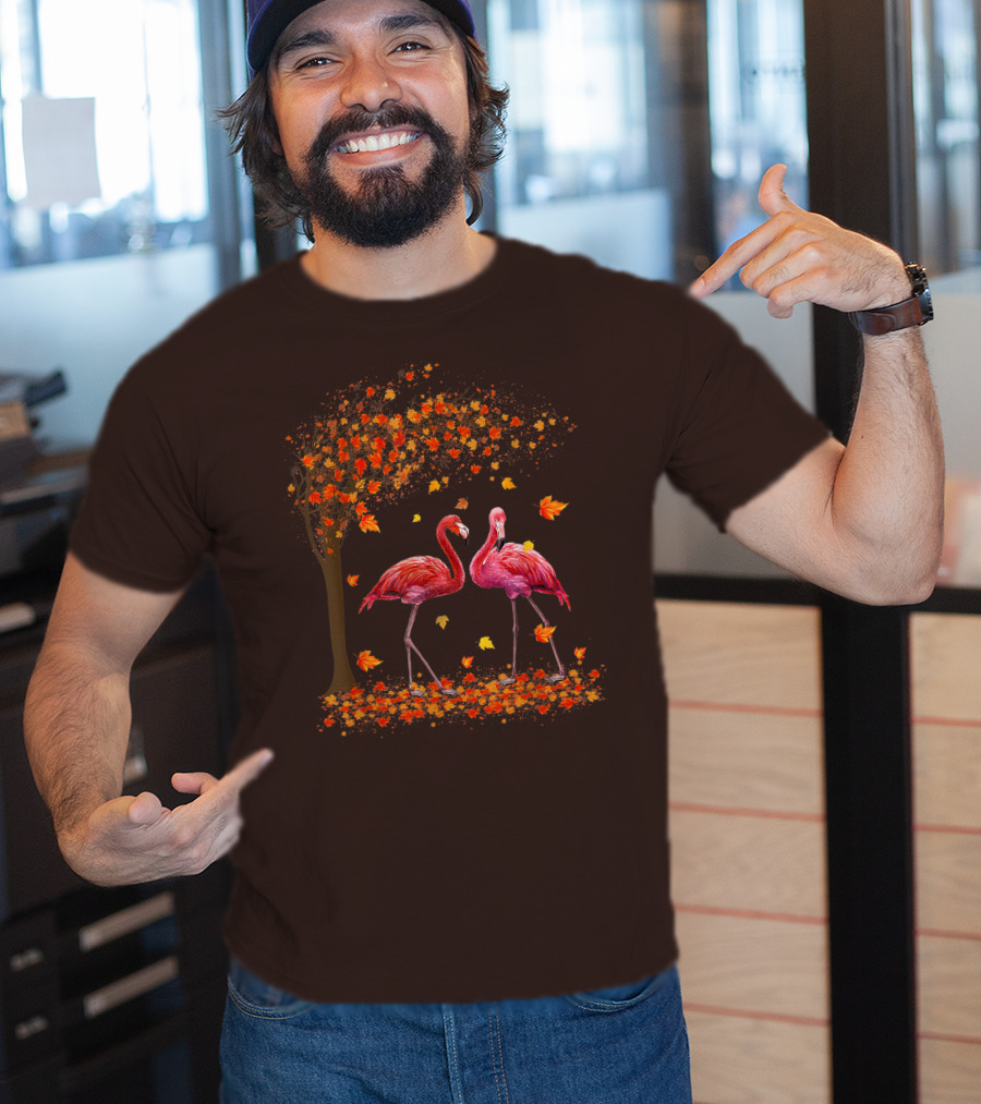 It's Fall Y'all Flamingo Autumn Leaves And Pink Flamingos T-Shirt