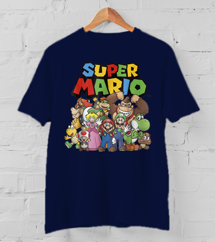 Super Mario Funny Full Cast Group Characters Bowser Donkey Kong Yoshi Luigi Princess Peach Toad T-Shirt