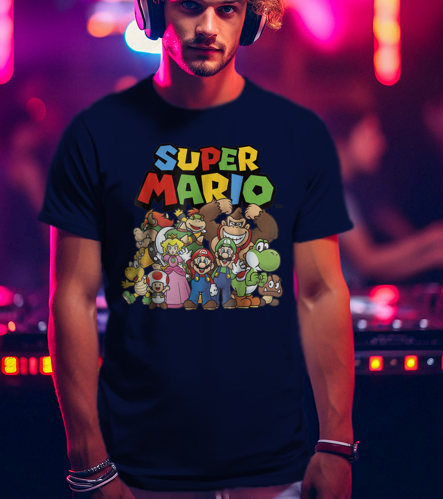 Super Mario Funny Full Cast Group Characters Bowser Donkey Kong Yoshi Luigi Princess Peach Toad T-Shirt