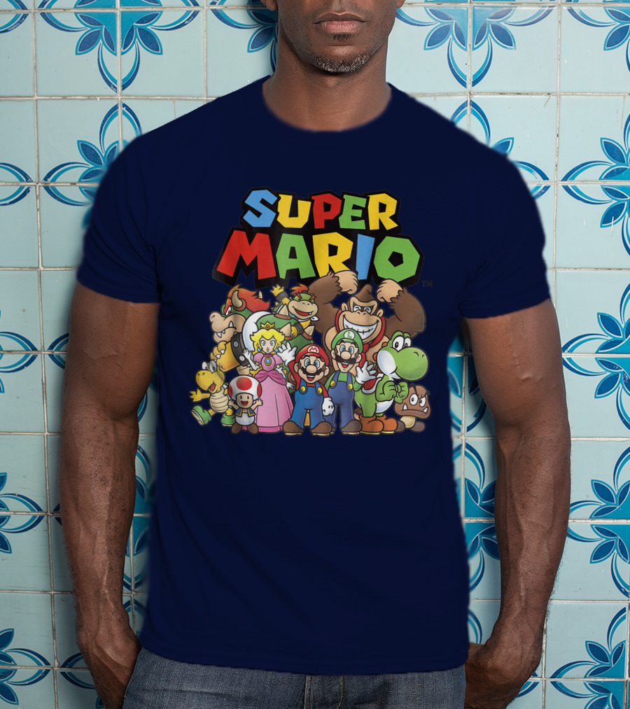 Super Mario Funny Full Cast Group Characters Bowser Donkey Kong Yoshi Luigi Princess Peach Toad T-Shirt