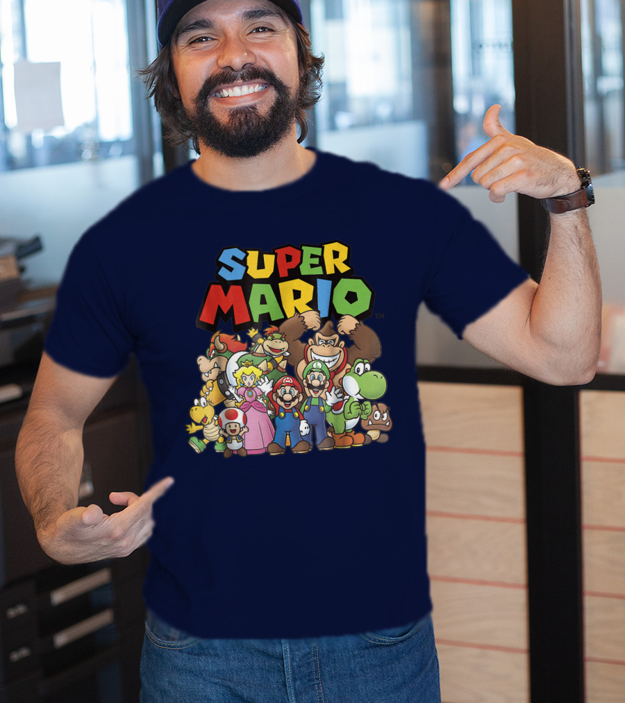 Super Mario Funny Full Cast Group Characters Bowser Donkey Kong Yoshi Luigi Princess Peach Toad T-Shirt