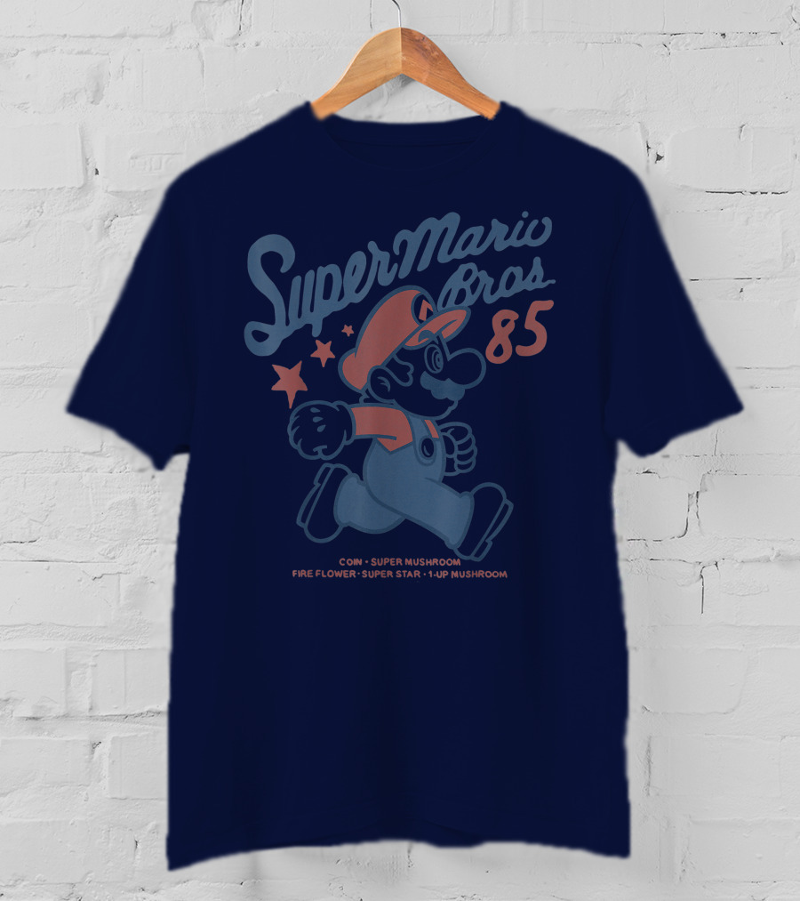 Super Mario Bros 85 Coin Super Mushroom Fire Flower Super Star 1-Up Mushroom T-Shirt