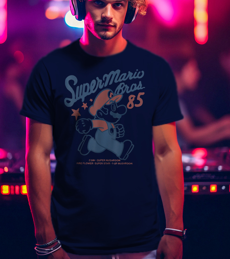 Super Mario Bros 85 Coin Super Mushroom Fire Flower Super Star 1-Up Mushroom T-Shirt