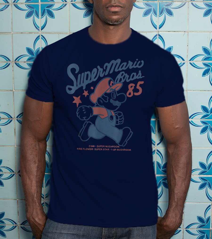 Super Mario Bros 85 Coin Super Mushroom Fire Flower Super Star 1-Up Mushroom T-Shirt