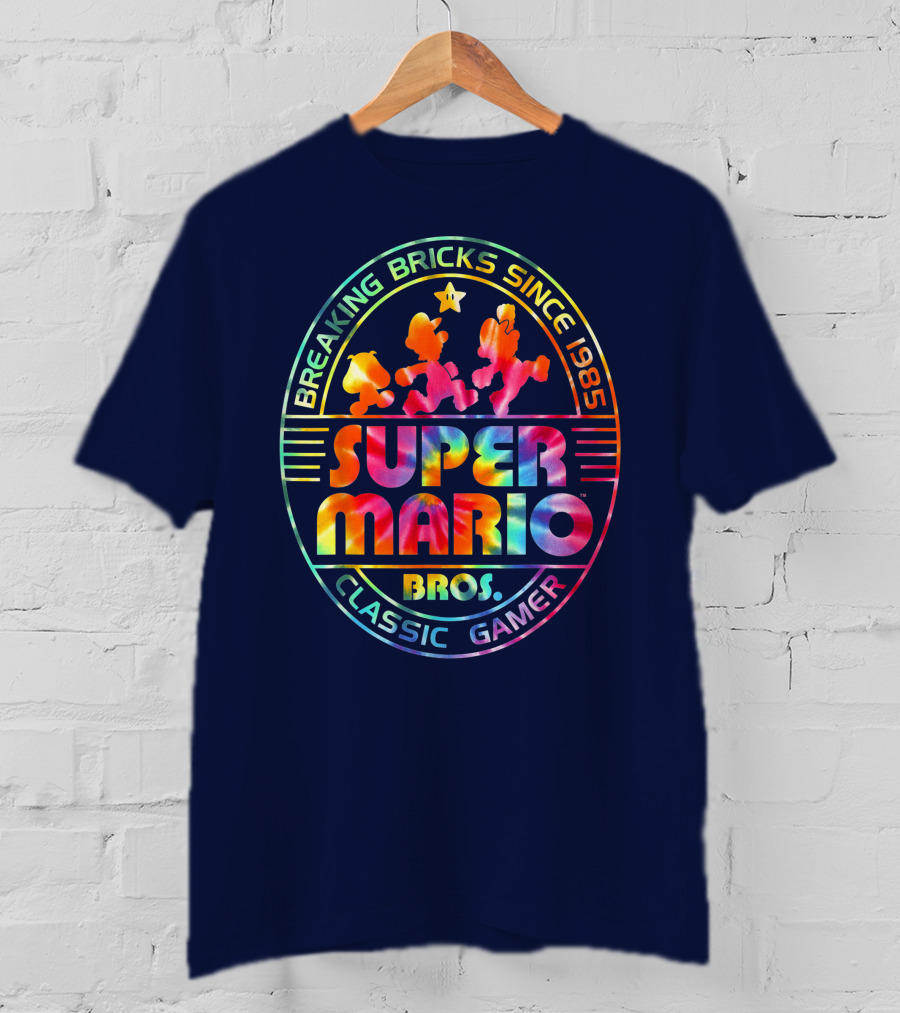 Breaking Bricks Since 1985 Super Mario Bros Classic Gamer Tie Dye T-Shirt