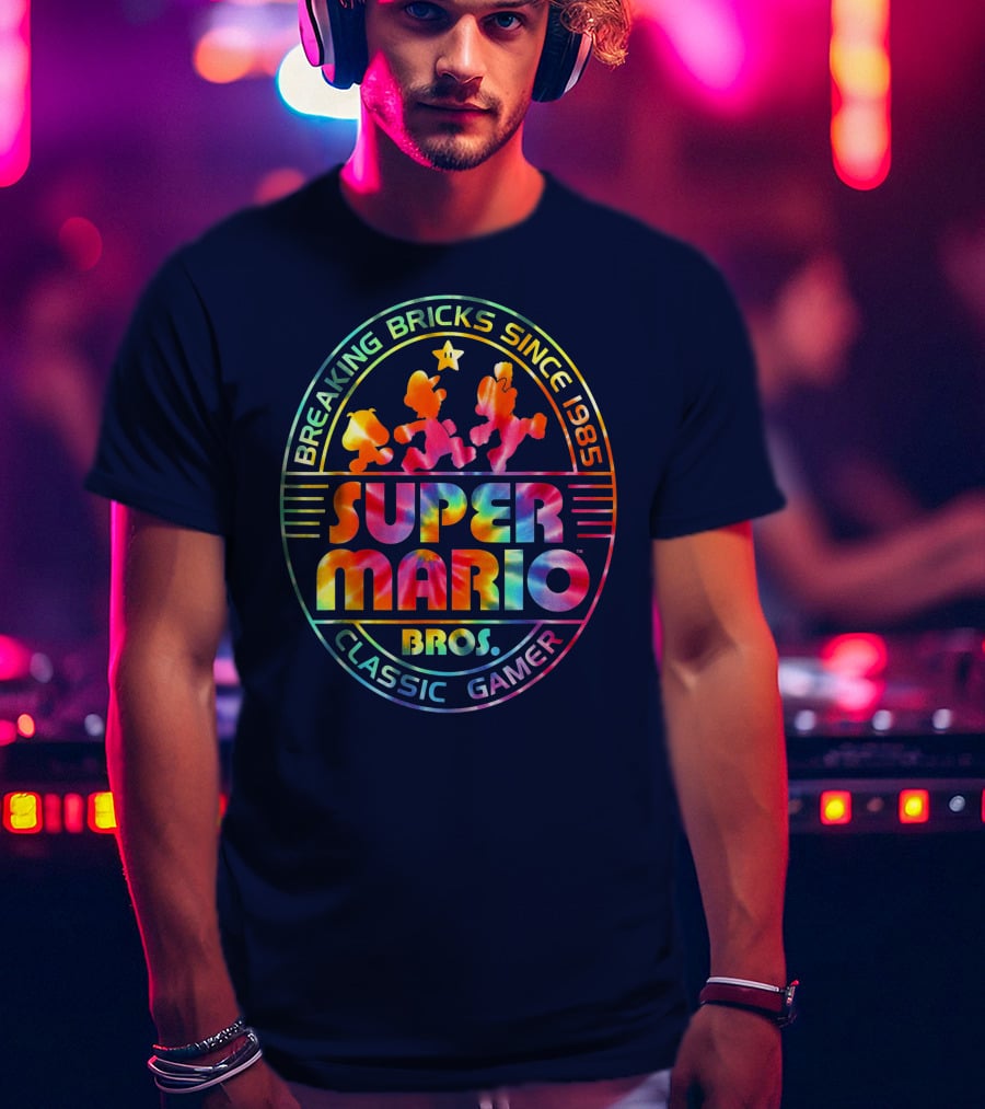 Breaking Bricks Since 1985 Super Mario Bros Classic Gamer Tie Dye T-Shirt