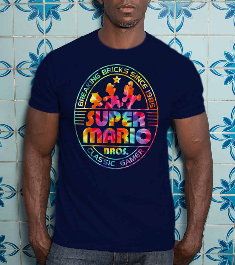 Breaking Bricks Since 1985 Super Mario Bros Classic Gamer Tie Dye T-Shirt