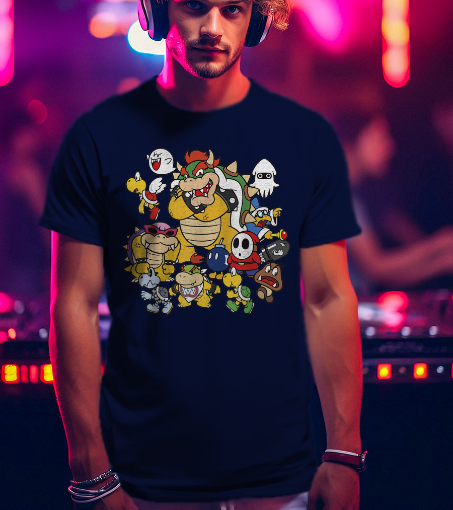 Super Mario Bowser And Classic Enemy Characters Group T-Shirt