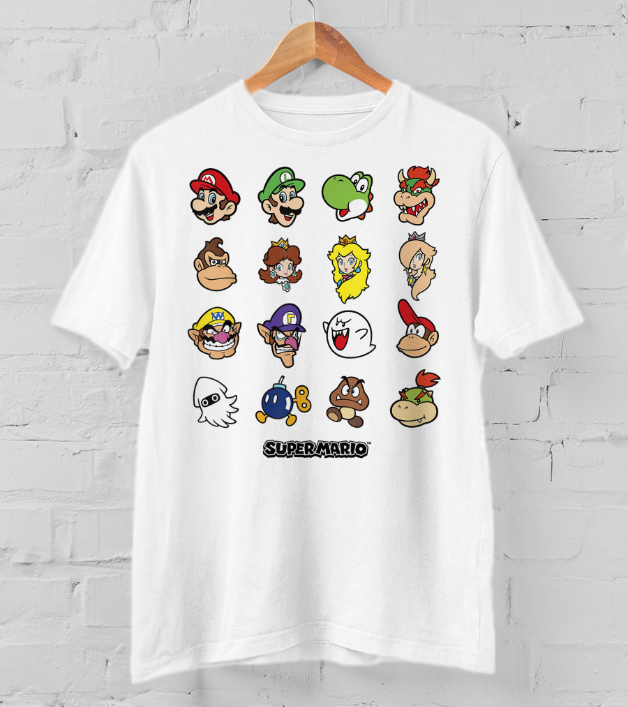 Super Mario Luigi Yoshi Bowser Peach Daisy Wario Waluigi Boo Donkey Kong Nintendo Characters T-Shirt