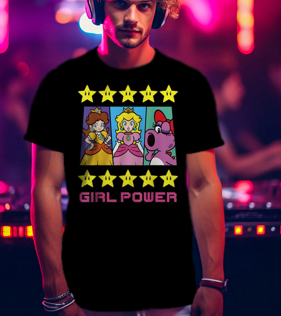 Super Mario Daisy Peach Birdo Girl Power Star Icons T-Shirt