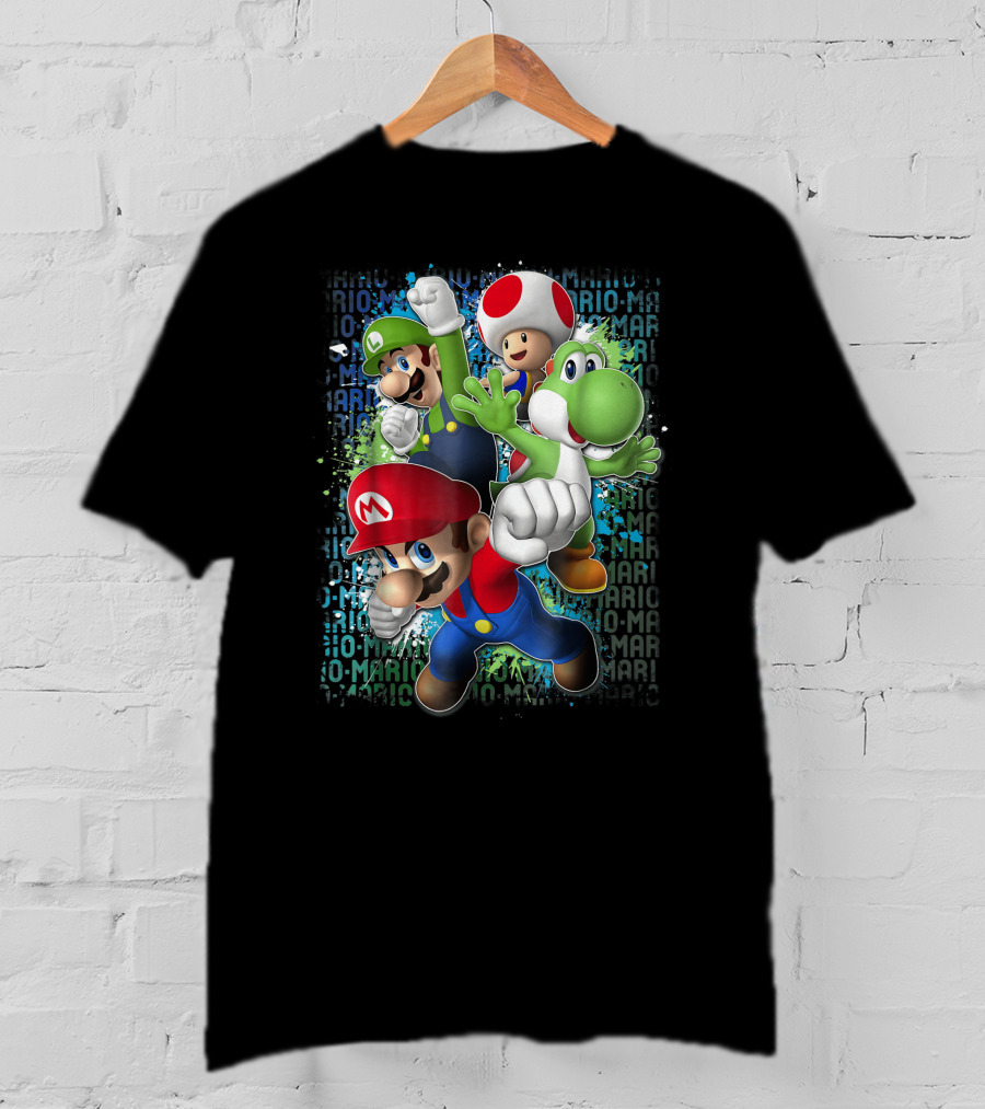 Super Mario Luigi Toad Yoshi Paint Splatter Action T-Shirt