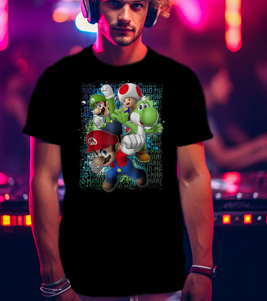 Super Mario Luigi Toad Yoshi Paint Splatter Action T-Shirt