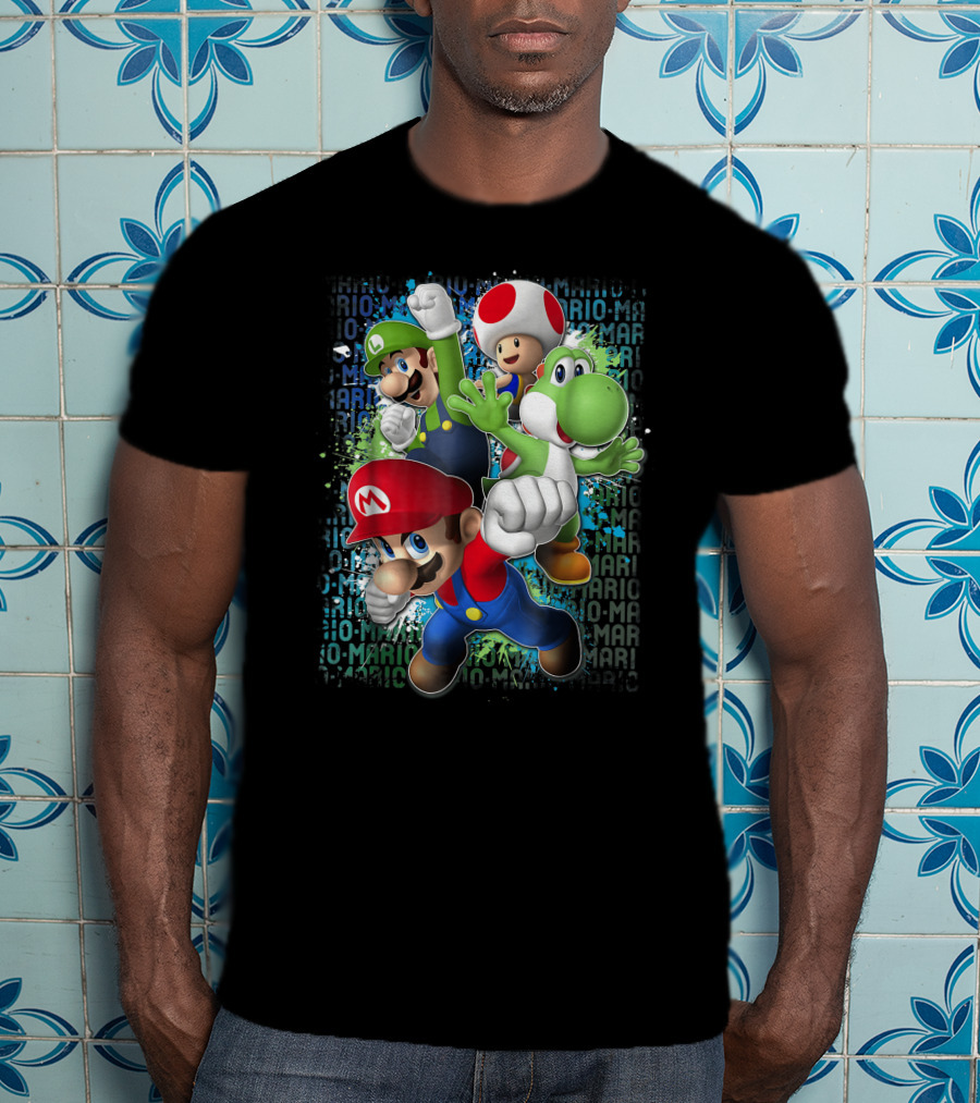 Super Mario Luigi Toad Yoshi Paint Splatter Action T-Shirt