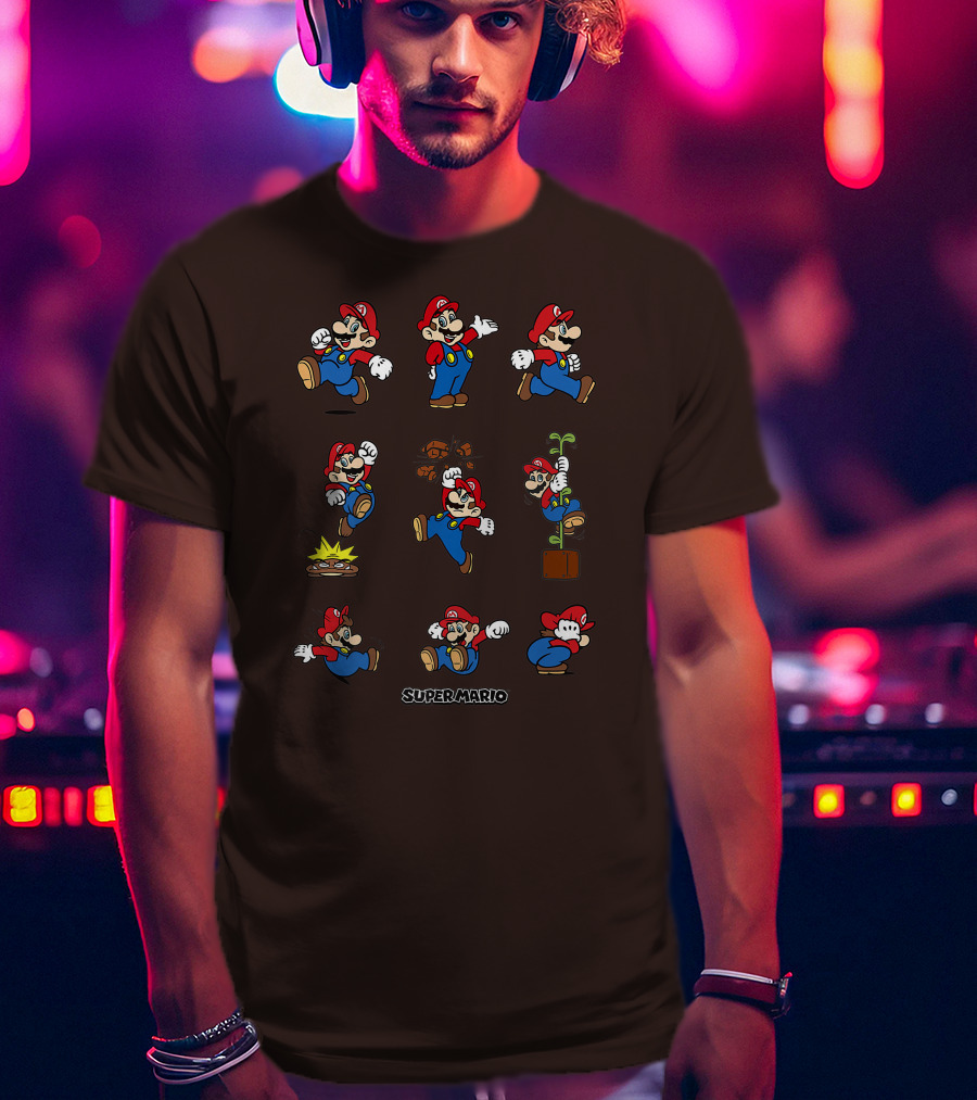 Super Mario All The Moves Funny Action Series T-Shirt