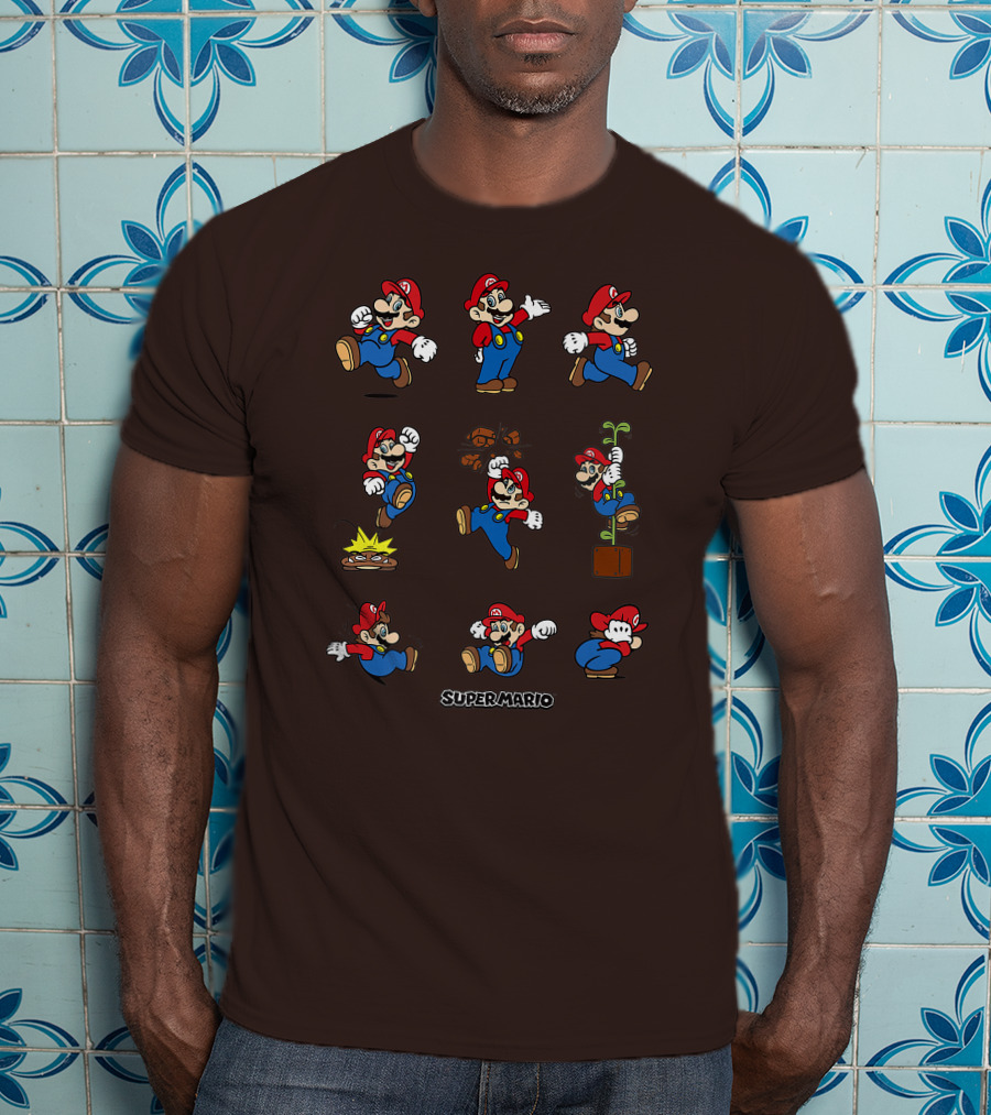 Super Mario All The Moves Funny Action Series T-Shirt