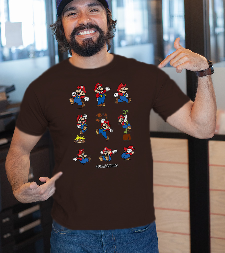 Super Mario All The Moves Funny Action Series T-Shirt