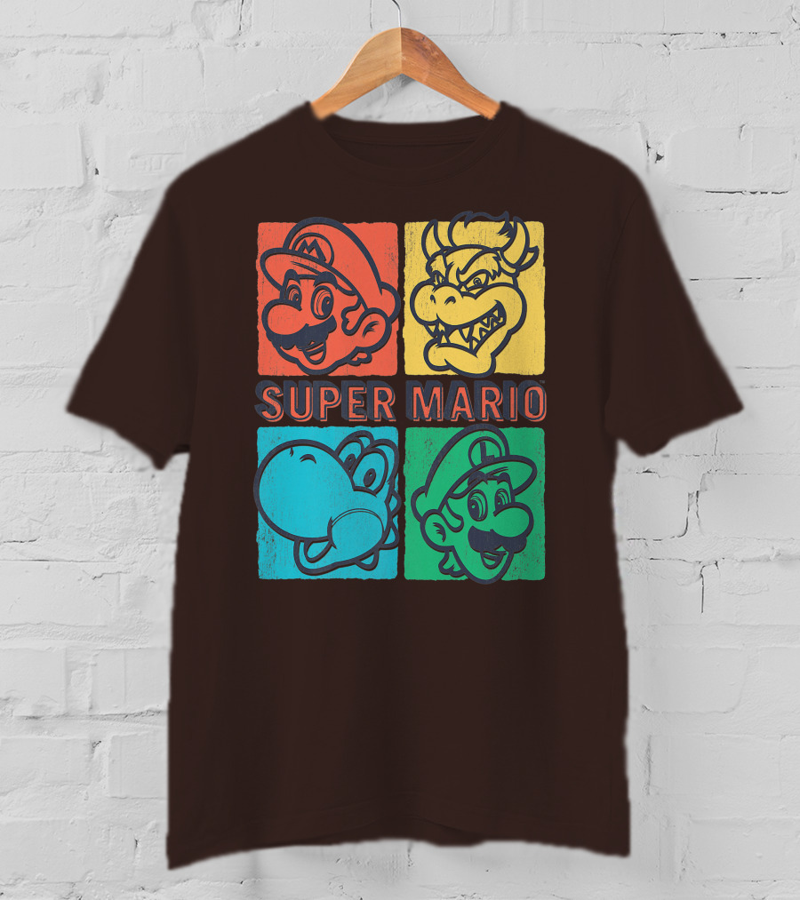 Super Mario Bowser Yoshi Luigi Distressed Square Group Shot T-Shirt
