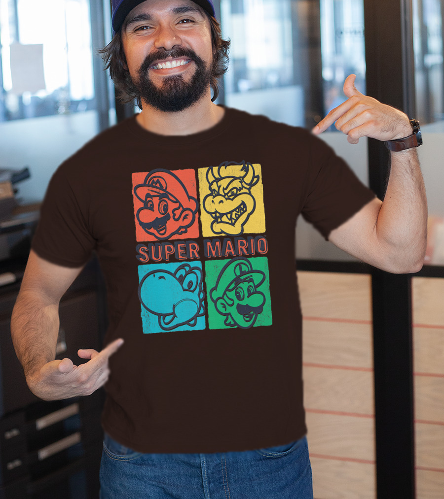 Super Mario Bowser Yoshi Luigi Distressed Square Group Shot T-Shirt