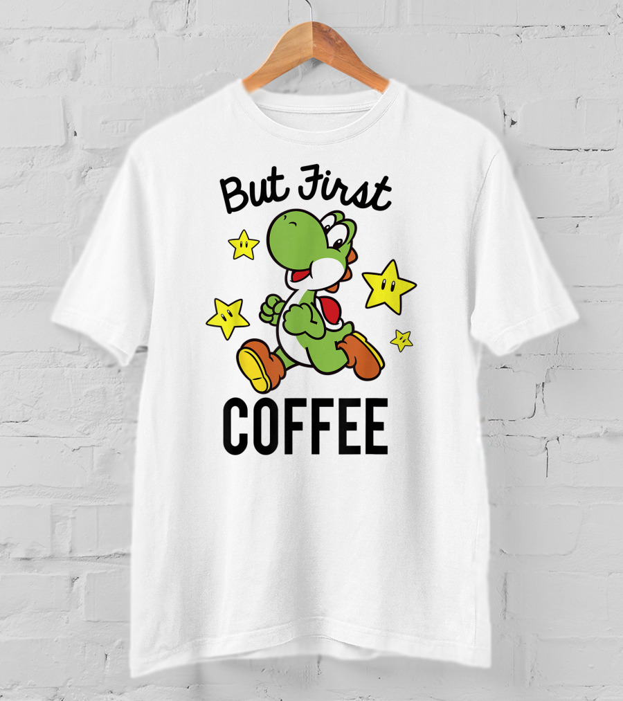 But First Coffee Funny Super Mario Yoshi Stars T-Shirt