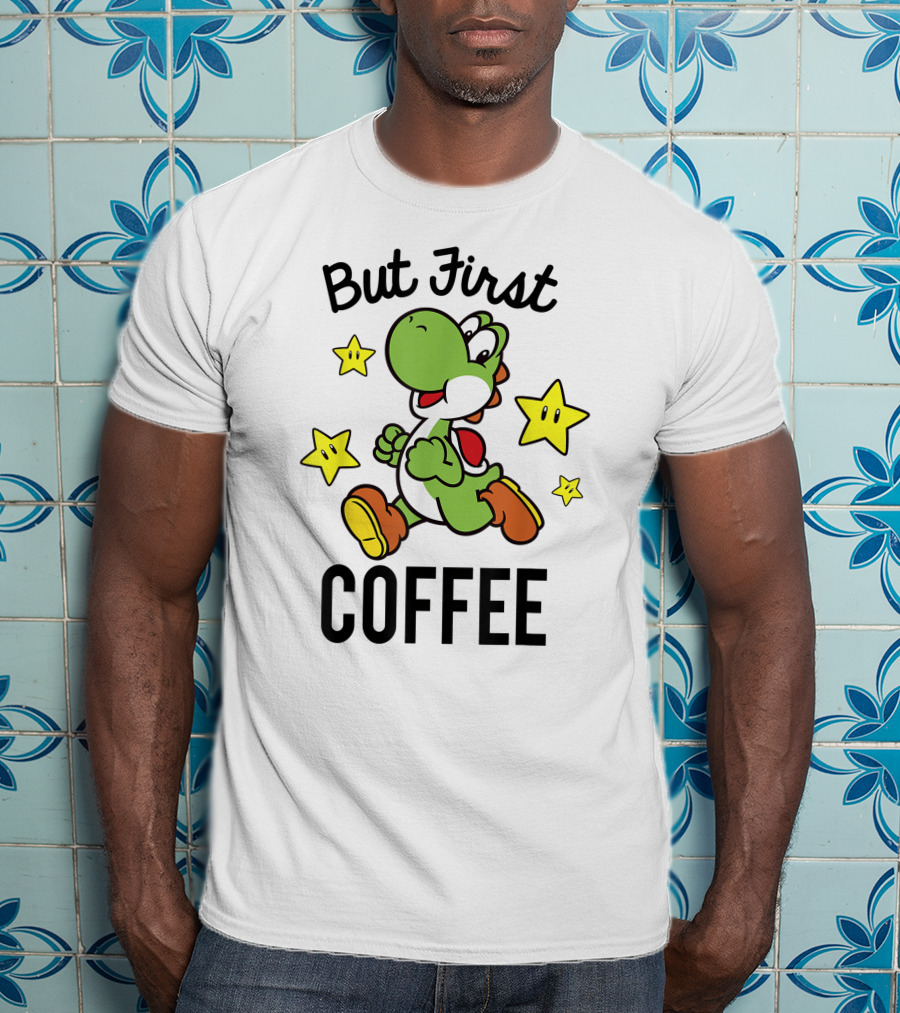 But First Coffee Funny Super Mario Yoshi Stars T-Shirt