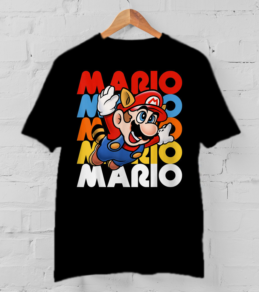 Funny Super Mario Retro Raccoon Flying Mario Repeat T-Shirt