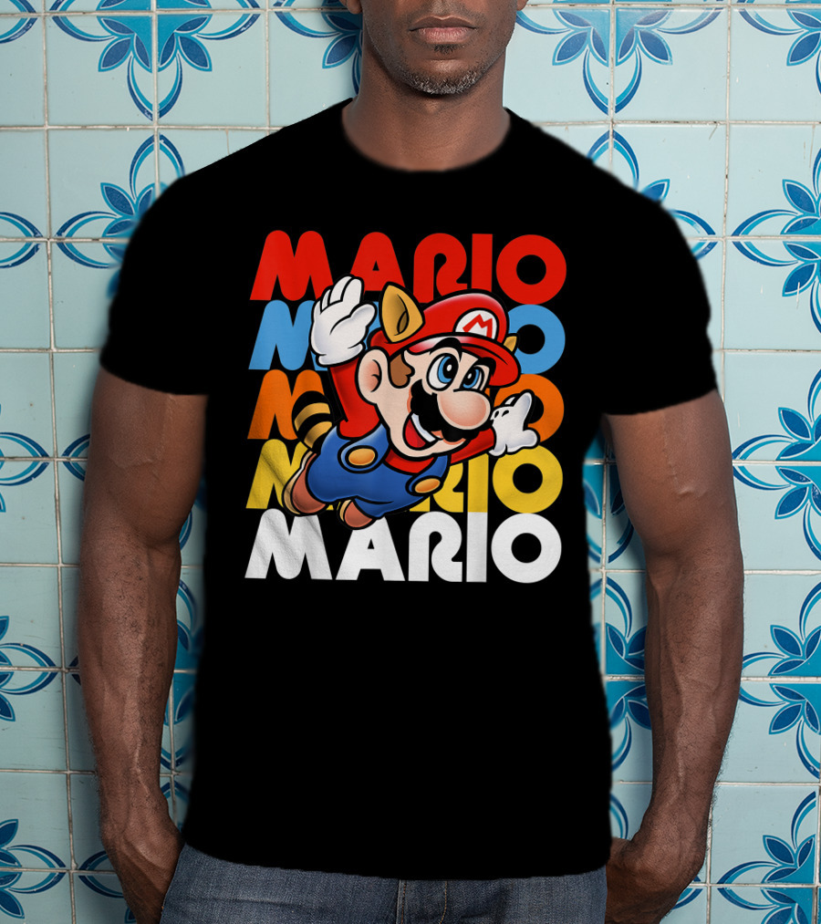 Funny Super Mario Retro Raccoon Flying Mario Repeat T-Shirt