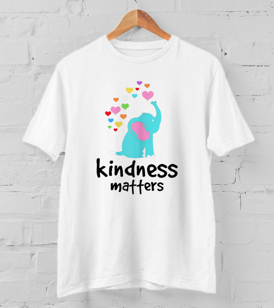 Kindness Matters Rainbow Hearts Elephant Teacher T-Shirt