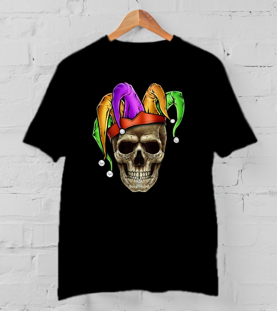 Mardi Gras Skull Jester Joker Louisiana Cajun T-Shirt