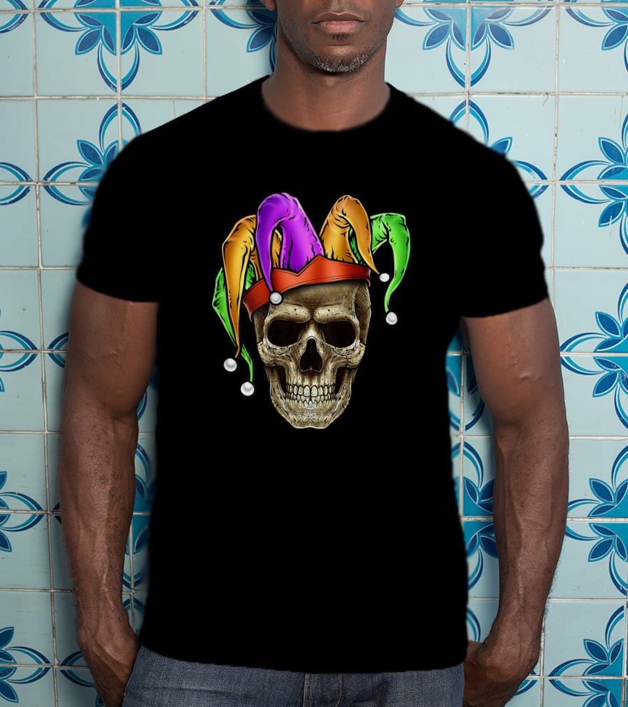 Mardi Gras Skull Jester Joker Louisiana Cajun T-Shirt