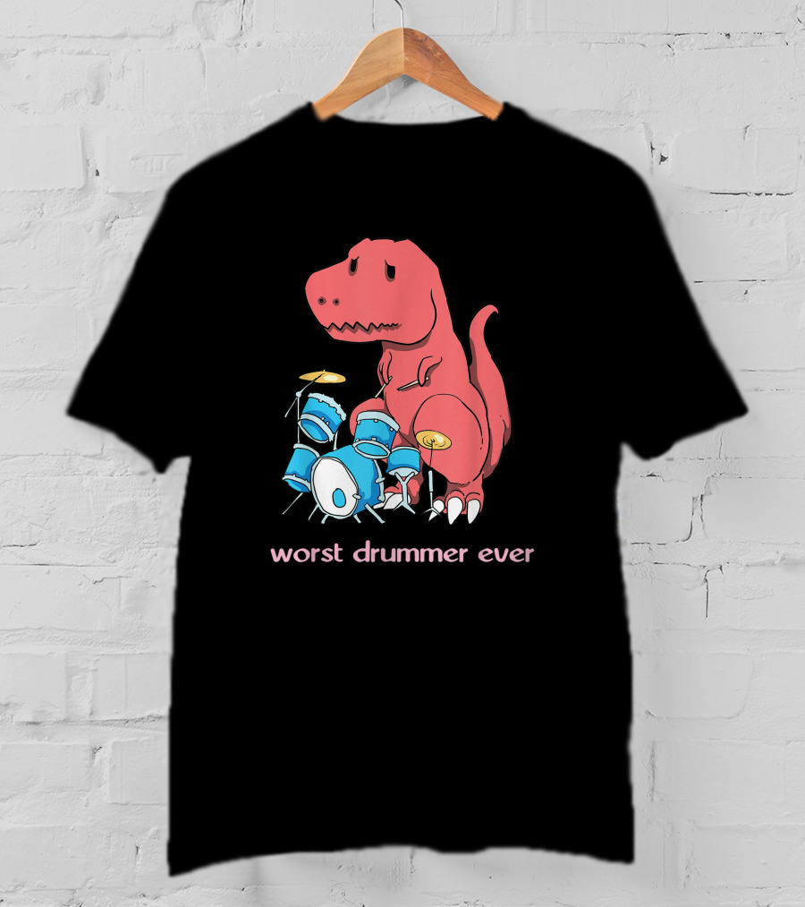 Worst Drummer Ever Dinosaur Rex Playing Drums T-Shirt