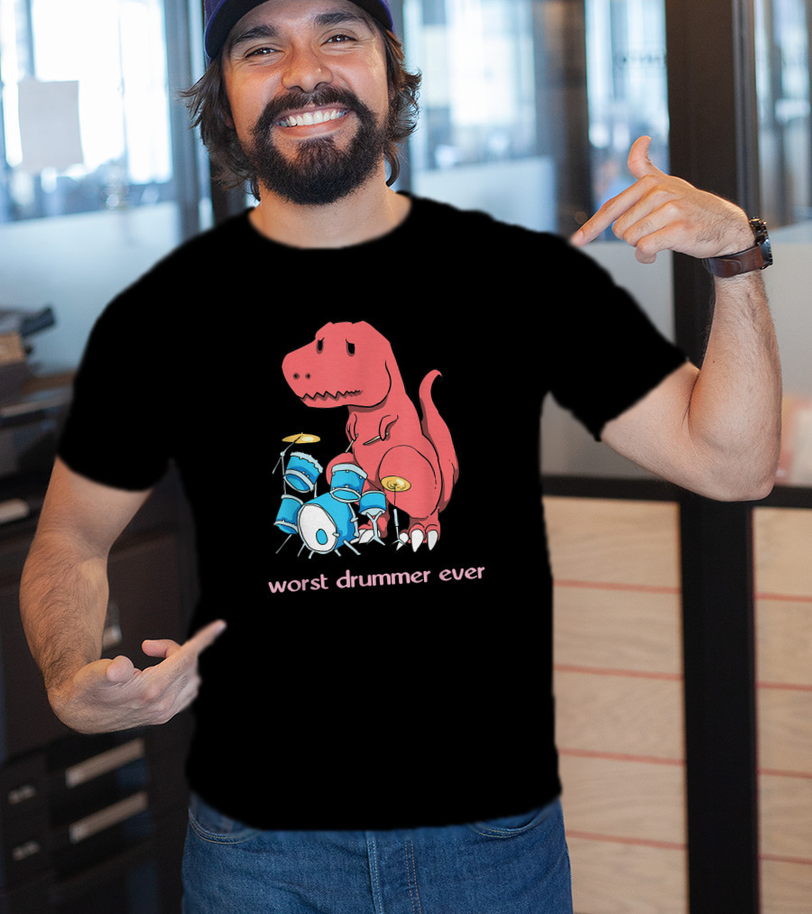 Worst Drummer Ever Dinosaur Rex Playing Drums T-Shirt