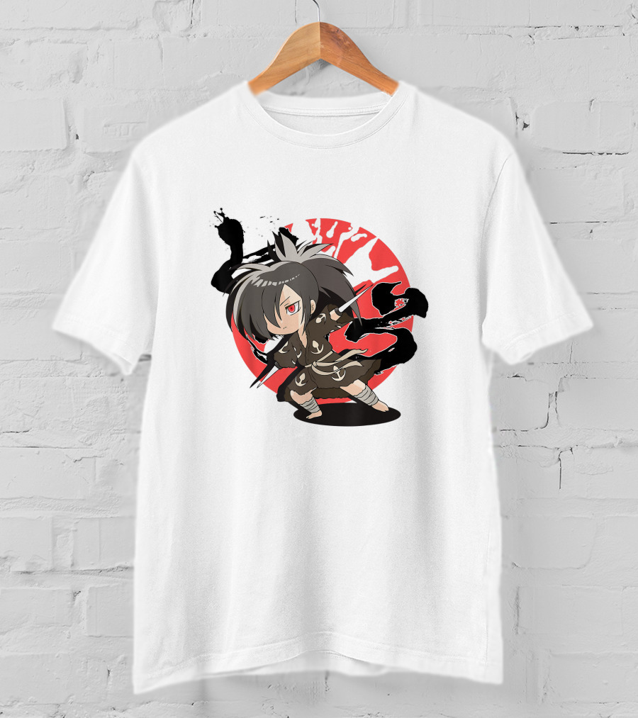 Dororo Hyakkimaru Chibi Samurai Red Sunburst Anime T-Shirt