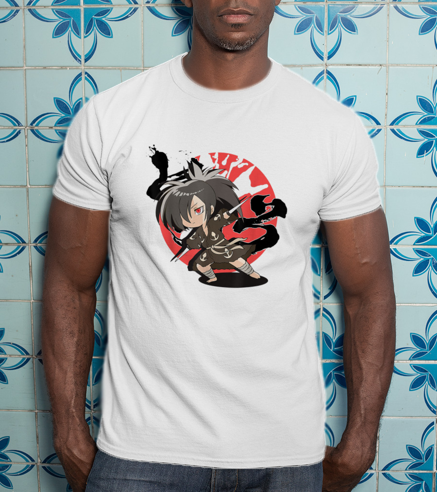 Dororo Hyakkimaru Chibi Samurai Red Sunburst Anime T-Shirt