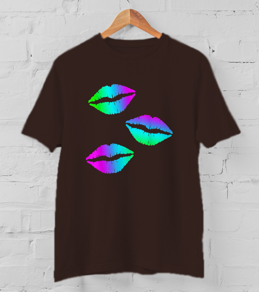Funky Bright Neon Colours 80s Lipstick Rainbow Kiss Prints T-Shirt