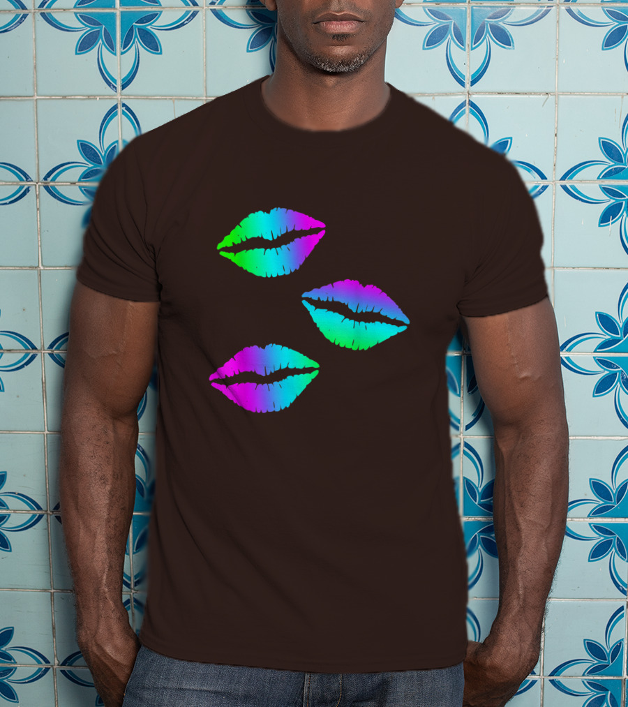 Funky Bright Neon Colours 80s Lipstick Rainbow Kiss Prints T-Shirt