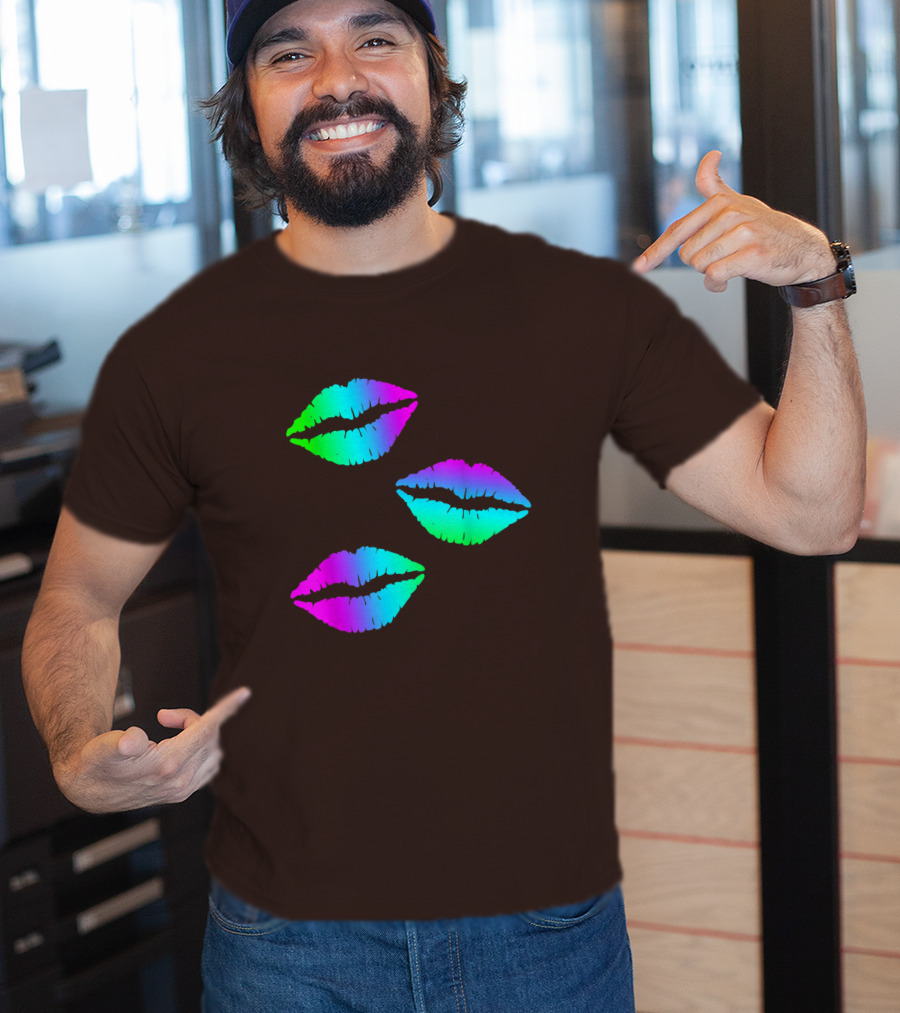Funky Bright Neon Colours 80s Lipstick Rainbow Kiss Prints T-Shirt
