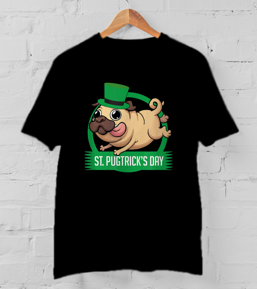 St. Pugtrick's Day Funny Dog With Green Hat T-Shirt