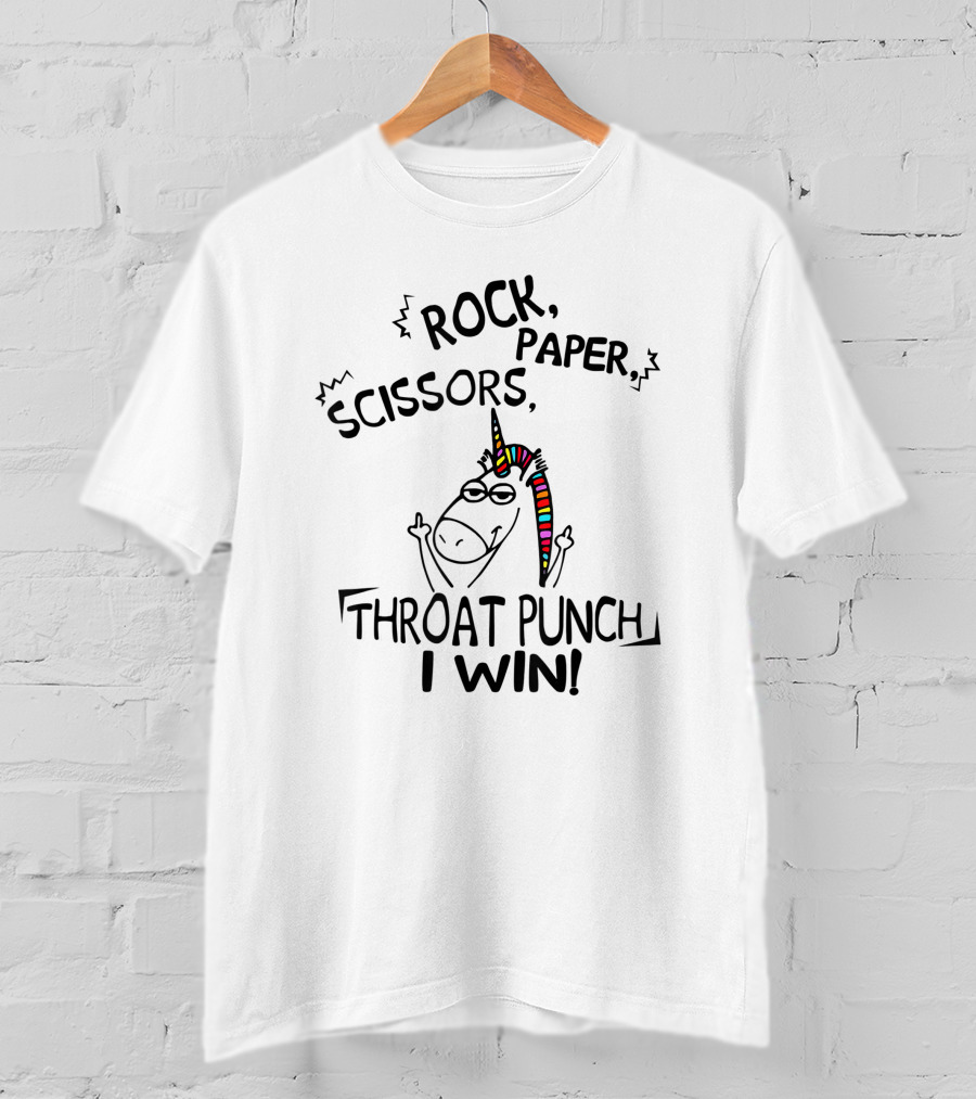 Rock Paper Scissors Throat Punch I Win Unicorn T-Shirt