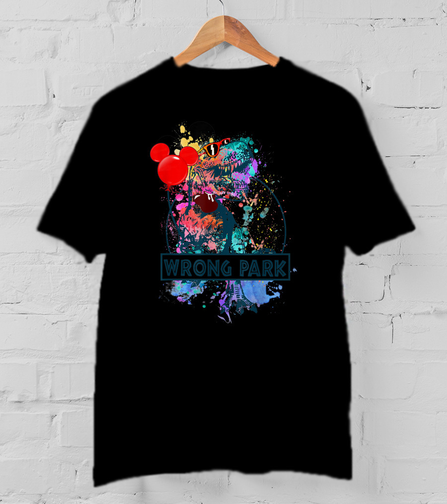 Wrong Park Dinosaur Rex With Balloon And Mouse Ears T-Shirt
