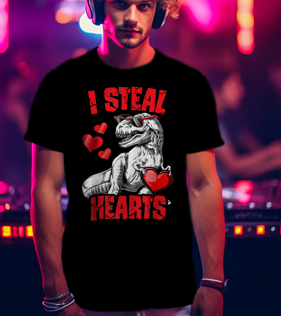 Valentines Day Kids Dinosaur T-Rex Lover I Steal Hearts T-Shirt
