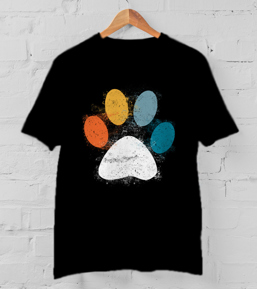 Vintage Colorful Dog Paw Print Puppy Love Pet Paw T-Shirt