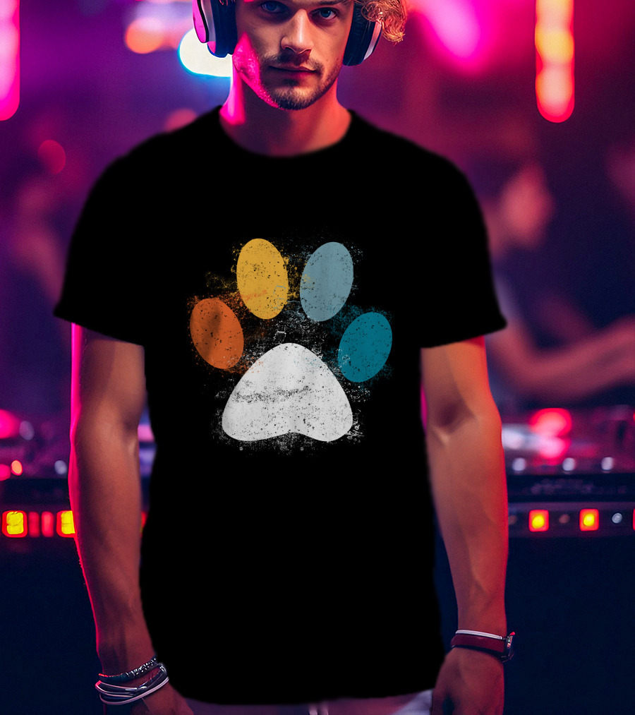 Vintage Colorful Dog Paw Print Puppy Love Pet Paw T-Shirt